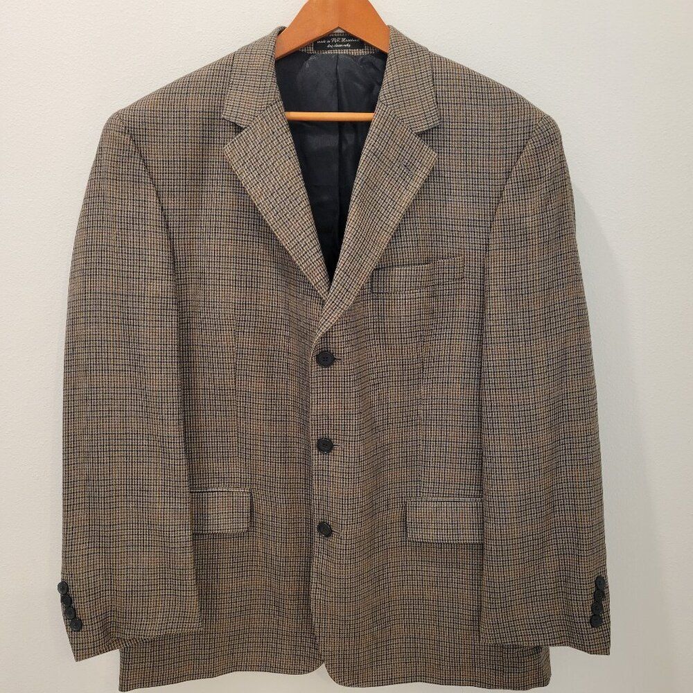 ANDREW FEZZA Men's Sport Coat Jacket Blazer ~ Silk & Wool ~ Brown/Black ~ 44R